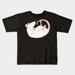 A cute, white husky pet rat playing/sleeping for ratlovers Kids T-Shirt